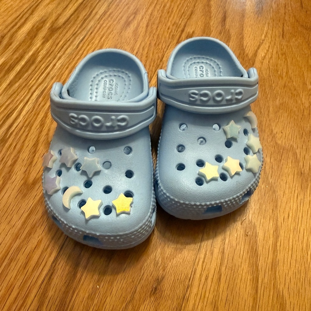 CROCS Kids Light Blue Clogs with Star & Moon Charms